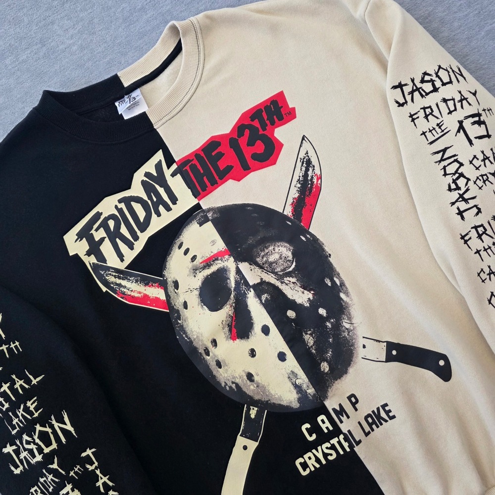 Friday the 13th Jason Voorhees Split Colorblock Sweatshirt Black Cream XL